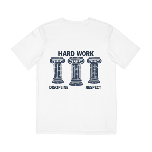 Men's White x Blue Pillars Tee, Performance, Workout, Running, Gym, Workout, Breathable